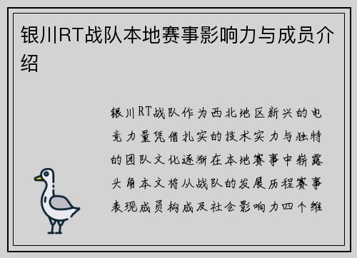 银川RT战队本地赛事影响力与成员介绍